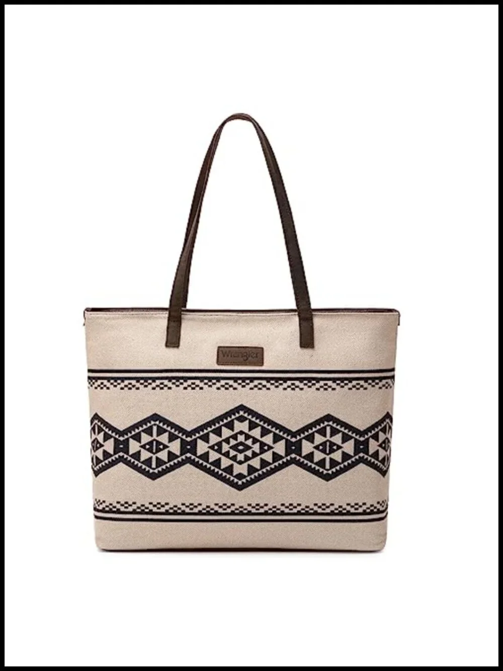 Aztec Print Canvas Tote Bag with Leather Handles Shoulder Carry